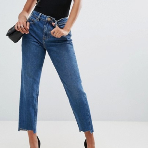 petite mid blue mom jeans